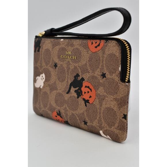 COACH Corner Zip Wristlet Signature Canvas Halloween Print Ghost Cat NEW LIMITED - Picture 4 of 16